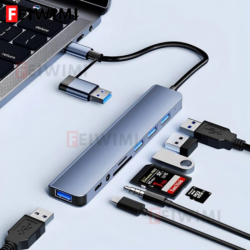 Laptop Accessories Hub - 8 girişli 2 çıkışlı USB C