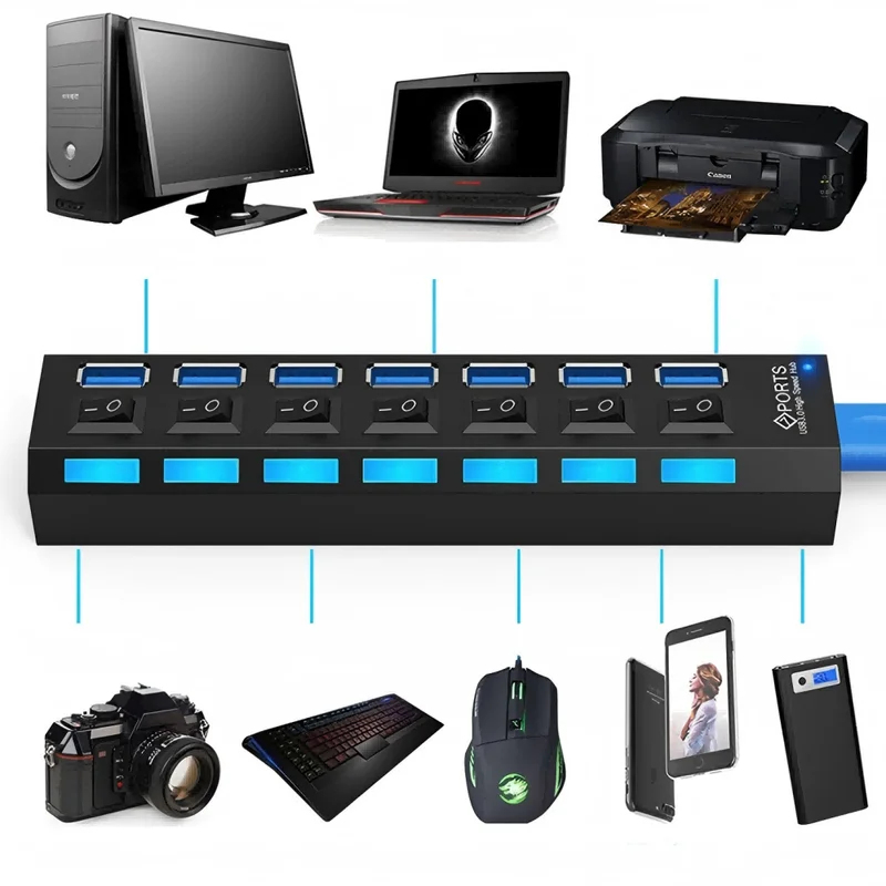 7 Portlu USB 2.0 Hub LED 5Gbps - Laptop Accessories Hub incelemesi ve fiyatı